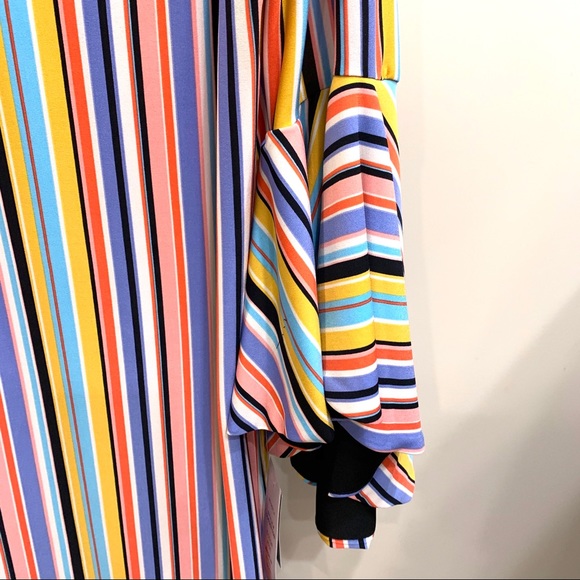 Striped MSK dress with fan sleeves - Picture 2 of 4